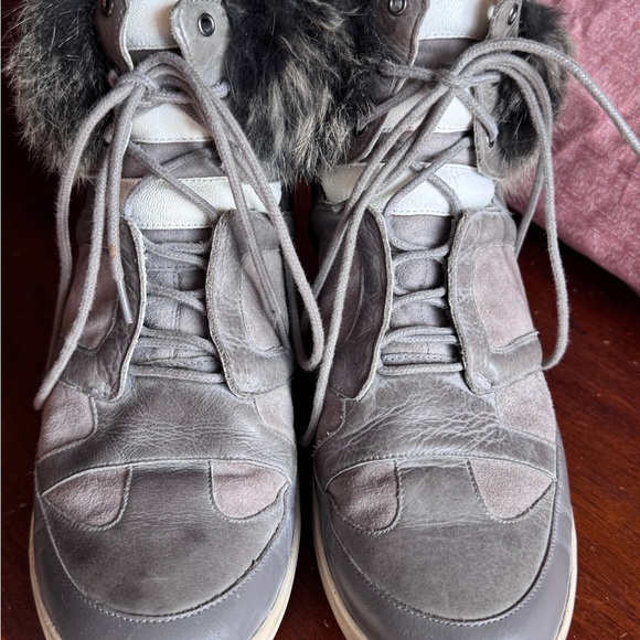 Y-3 Women's Gray High-Top Sneakers with Fur Trim - Picture 4 of 7